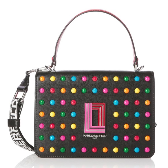 NWT Original $230 Karl Lagerfeld Paris Simone Flap Top Handle Crossbody Studded - Picture 1 of 11